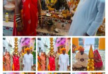 महामाया लाला फूला माता के मंदिर पर नवनिर्मित शिखर पर हुई कलश स्थापना