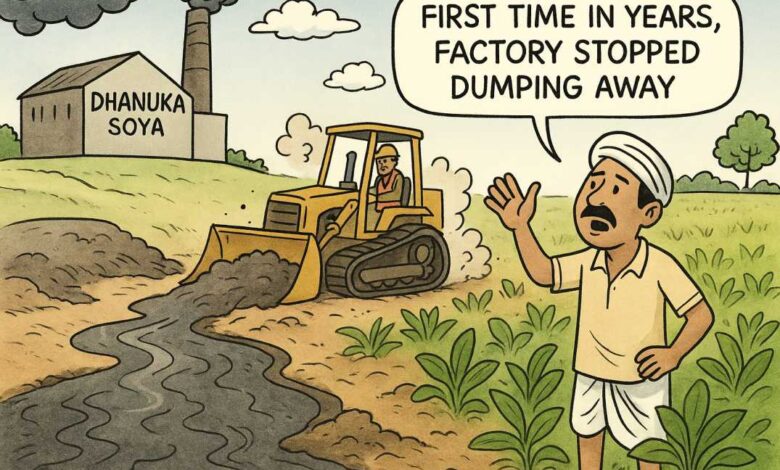 धानुका सोया प्लांट पर PCB जांच के बाद ‘संदिग्ध सफाई’, ग्रामीण बोले— फिलहाल पहली बार रुका गंदा पानी