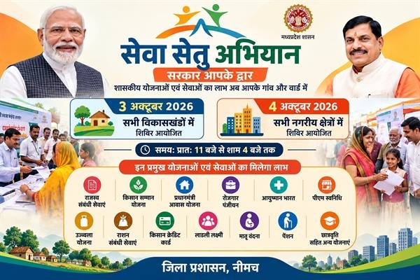 सेवा सेतु अभियान के तहत 3 अक्टूबर को विकासखंड और 4 अक्टूबर को नगरीय क्षेत्रों में लगेंगे शिविर
