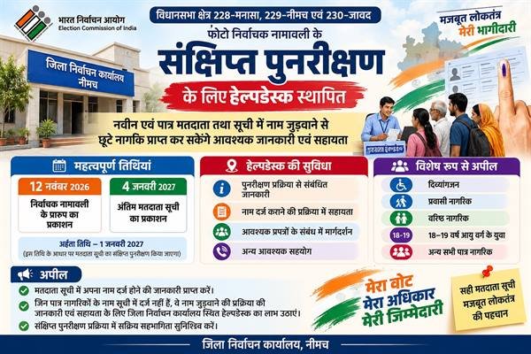 मतदाता सूची के संक्षिप्त पुनरीक्षण के लिए जिला निर्वाचन कार्यालय में हेल्पडेस्क स्थापित