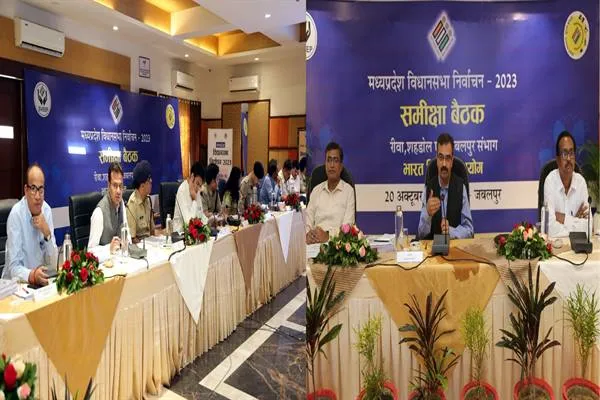 मुख्य निर्वाचन पदाधिकारी श्री राजन ने रीवा, शहडोल एवं जबलपुर संभाग के जिलों में चल रही मध्यप्रदेश विधानसभा निर्वाचन 2023 की तैयारियों की समीक्षा की मुख्य निर्वाचन पदाधिकारी श्री राजन ने रीवा, शहडोल एवं जबलपुर संभाग के जिलों में चल रही मध्यप्रदेश विधानसभा निर्वाचन 2023 की तैयारियों की समीक्षा की