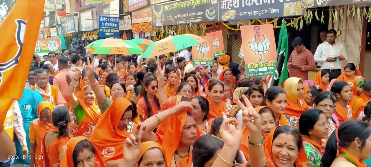 शहर के मुख्य मार्गो पर बीजेपी प्रत्याशी के महा जनसंपर्क में उमड़ा जन सैलाब