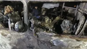 Guna गुना में डम्फर से टकराने के बाद बस में लगी आग, 13 की मौत, गुना से आरोन जा रही थी यात्री, दुहाई मंदिर के पास हुआ हादसा So Sad