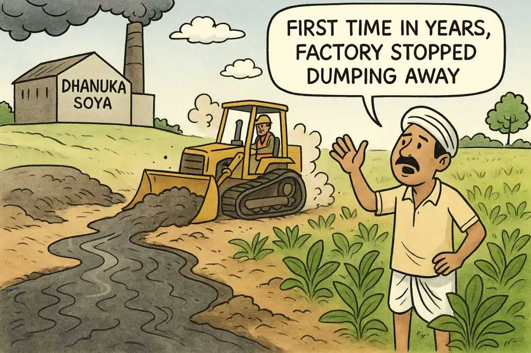 धानुका सोया प्लांट पर PCB जांच के बाद ‘संदिग्ध सफाई’, ग्रामीण बोले— फिलहाल पहली बार रुका गंदा पानी