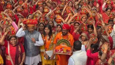 राम प्राण प्रतिष्ठा द्वितीय वर्ष महोत्सव में नानी बाई के मायरे की एतिहासिक कलश यात्रा में उमड़े हजारों श्रद्धालु भक्त, 450 मातृशक्ति ने मंगल कलश सिरोधार्य किया,