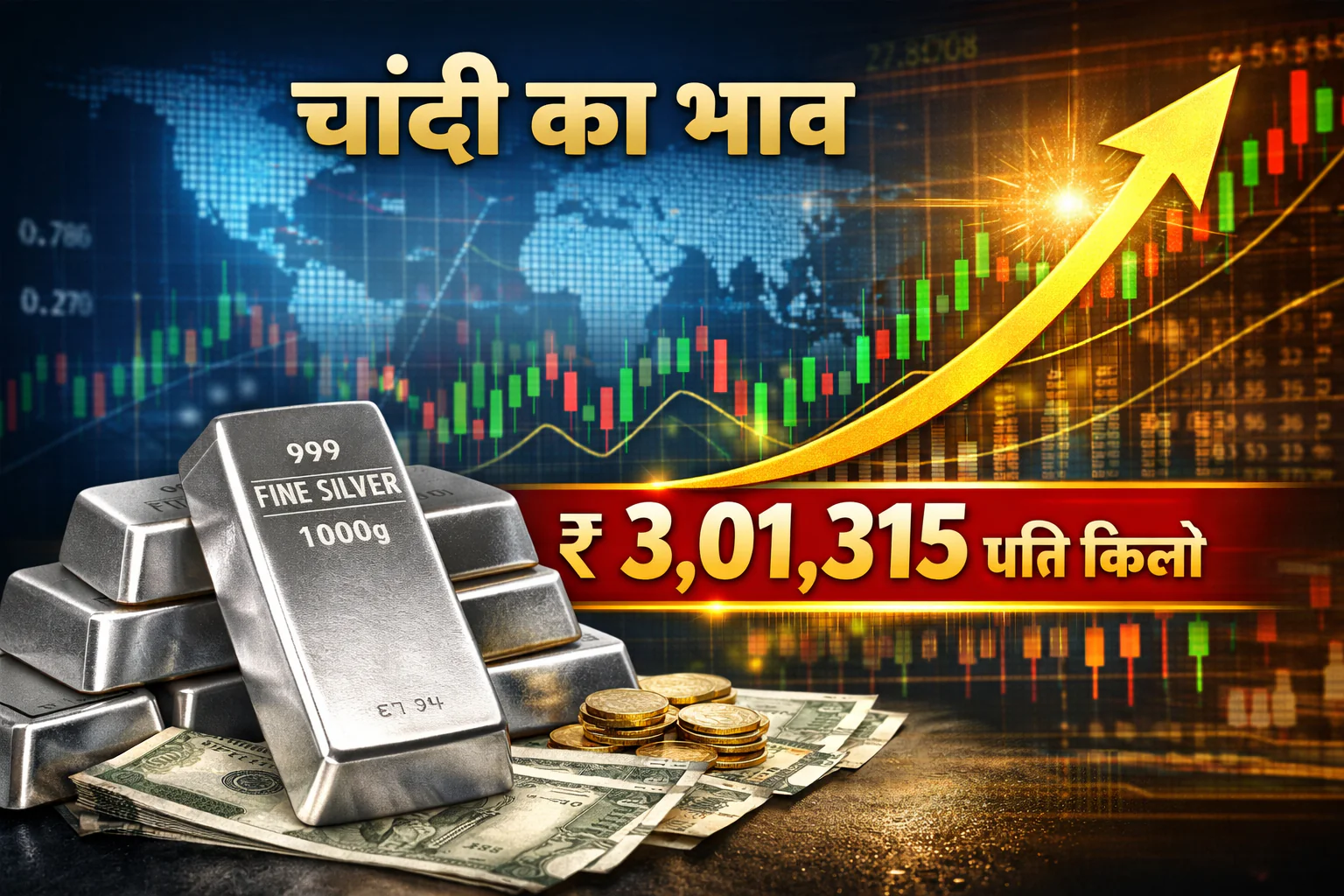 चांदी का भाव रिकॉर्ड स्तर पर: एमसीएक्स पर 3 लाख रुपये प्रति किलोग्राम के पार पहुंची चांदी, Big Boost चांदी का भाव रिकॉर्ड स्तर पर: एमसीएक्स पर 3 लाख रुपये प्रति किलोग्राम के पार पहुंची चांदी, Big Boost